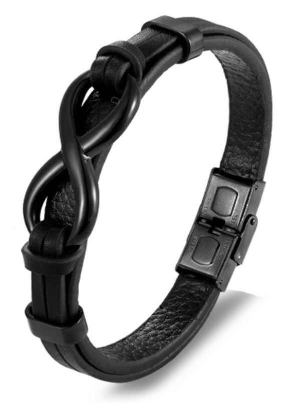 Браслет Infinity кожа и сталь черный Fashion Изображение Браслет Infinity кожа и сталь черный Fashion