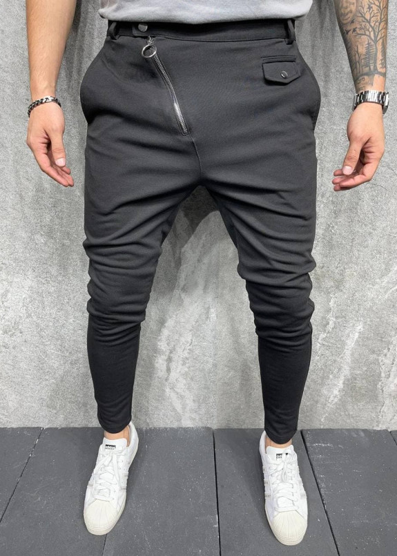 Брюки черные текстильные с косой молнией MFStore Изображение Брюки черные текстильные с косой молнией MFStore