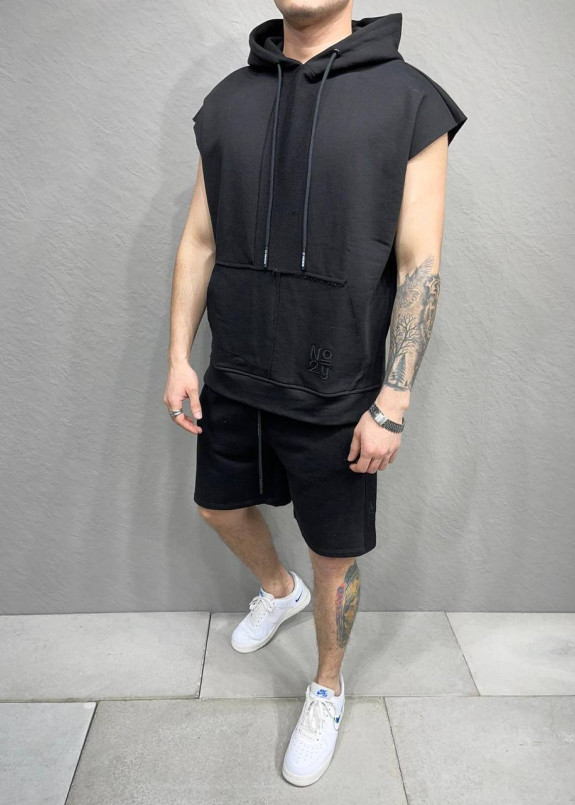 Летний спортивный костюм с безрукавкой черный MFStore Изображение Летний спортивный костюм с безрукавкой черный MFStore