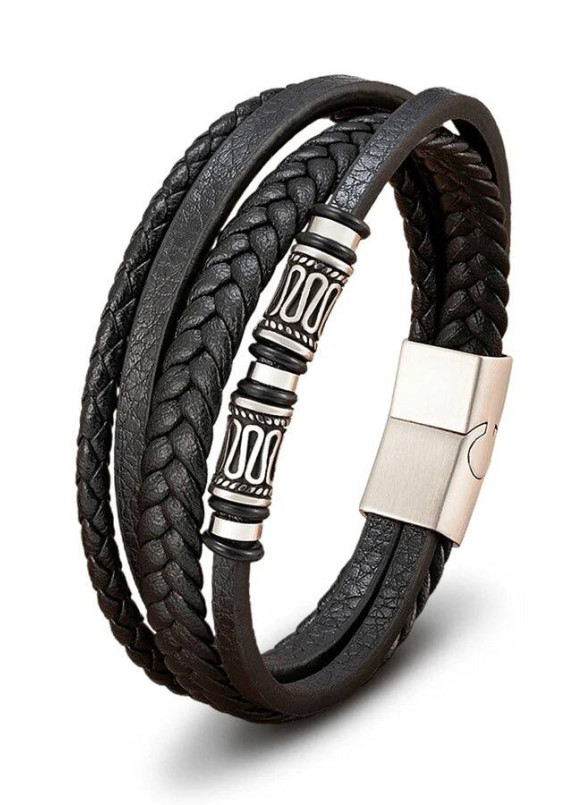 Браслет чоловічий шкіряний багатошаровий з магнітною застібкою хром MFStore Изображение Браслет чоловічий шкіряний багатошаровий з магнітною застібкою хром MFStore