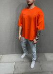 Футболка оверсайз мужская с текстом и принтами оранж MFStore Изображение Футболка оверсайз мужская с текстом и принтами оранж MFStore