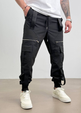 Джогери карго чорні на манжетах і лампасами MFStore Изображение Джогери карго чорні на манжетах і лампасами MFStore