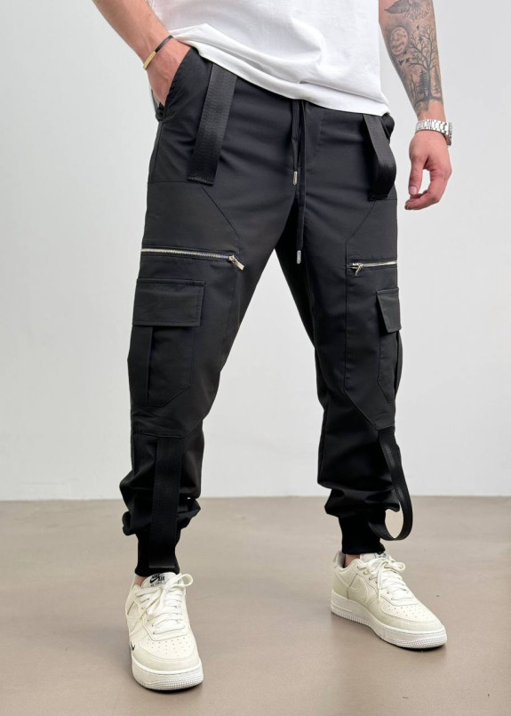 Джогери карго чорні на манжетах і лампасами MFStore Изображение Джогери карго чорні на манжетах і лампасами MFStore