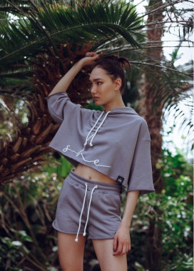 Шорты женские с высокой посадкой Smoke - серые She Black Limit Изображение Шорты женские с высокой посадкой Smoke - серые She Black Limit