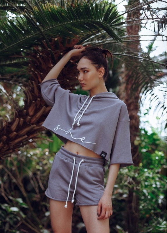 Шорты женские с высокой посадкой Smoke - серые She Black Limit Изображение Шорты женские с высокой посадкой Smoke - серые She Black Limit