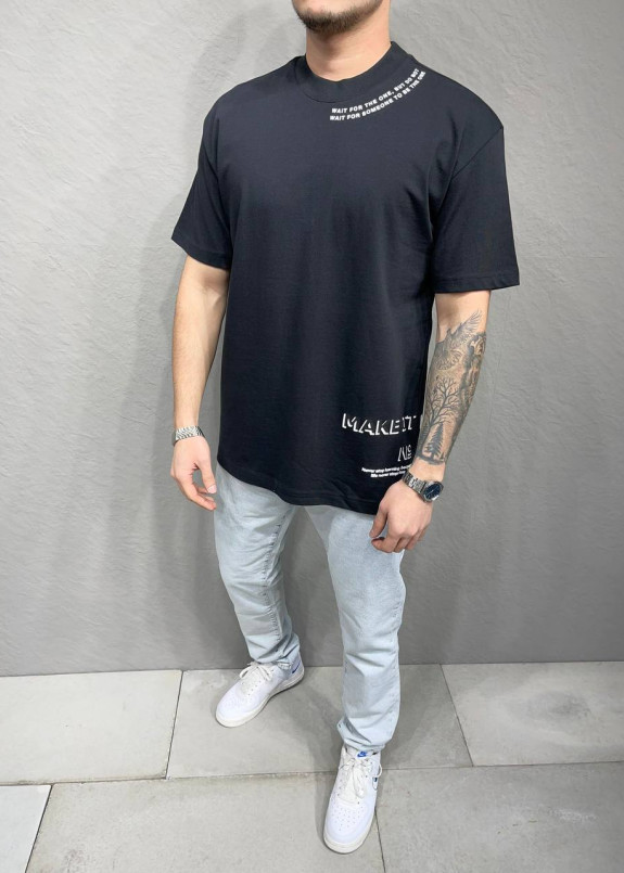 Футболка оверсайз мужская с текстом черная MFStore Изображение Футболка оверсайз мужская с текстом черная MFStore