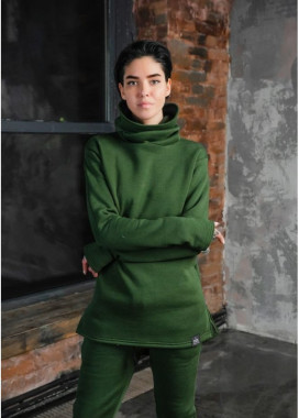 Лонгслив женский хомут на флисе зеленый Изображение Лонгслив женский хомут на флисе зеленый