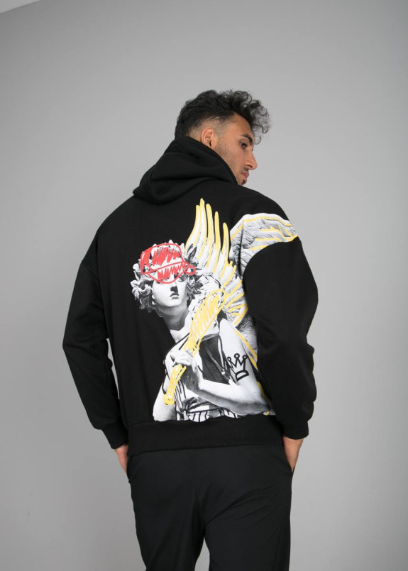 Худі чоловічий з тексом і принтами чорний MFStore Изображение Худі чоловічий з тексом і принтами чорний MFStore