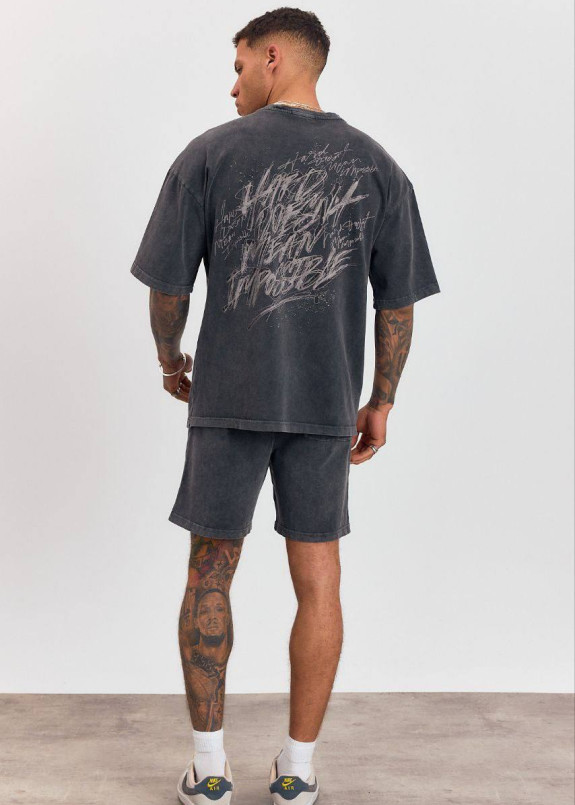 Костюм вільного крою виварений з принтом сірий темний MFStore Изображение Костюм вільного крою виварений з принтом сірий темний MFStore