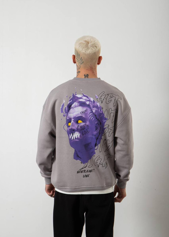 Світшот оверсайз на флісі з фіолетовим принтом на спині сірий MFStore Изображение Світшот оверсайз на флісі з фіолетовим принтом на спині сірий MFStore