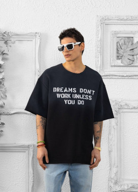 Футболка оверсайз з необробленими кроями dreams чорна MFStore Изображение Футболка оверсайз з необробленими кроями dreams чорна MFStore