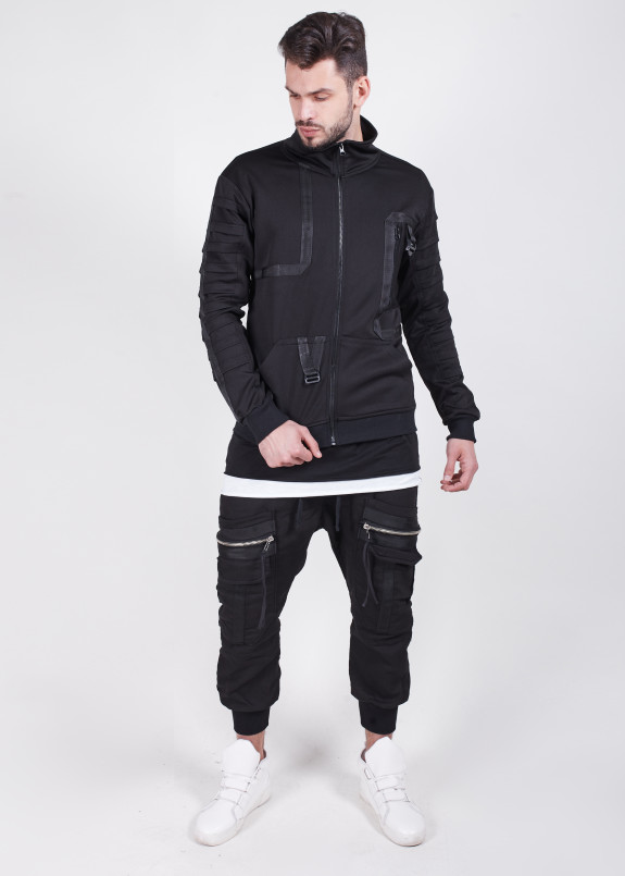 Худи мужское с вставками черное Изображение Худи мужское с вставками черное