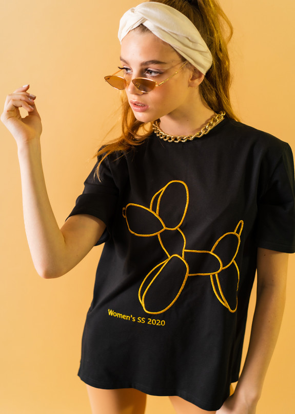 Футболка с собачкой черная Изображение Футболка с собачкой черная