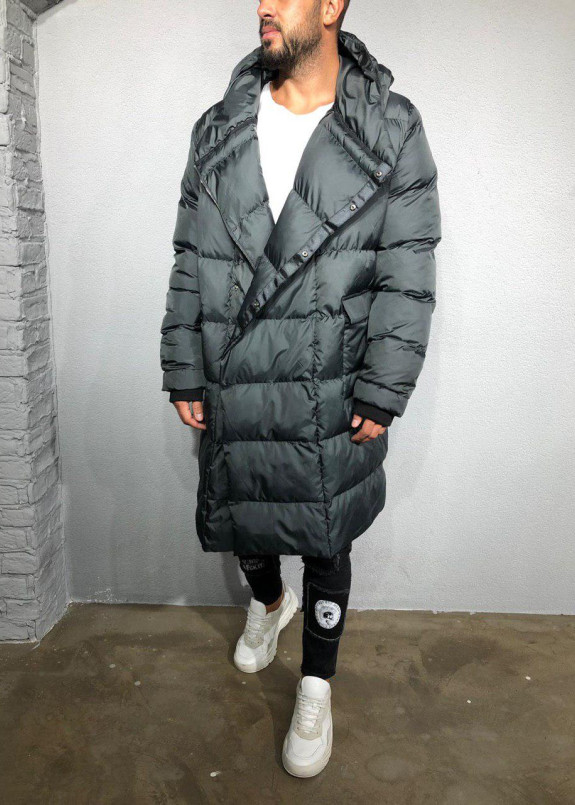 Удлиненный серый мужской пуховик Mfstore Изображение Удлиненный серый мужской пуховик Mfstore