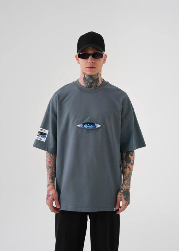 Футболка оверсайз з оком на грудях сіра MFStore Изображение Футболка оверсайз з оком на грудях сіра MFStore