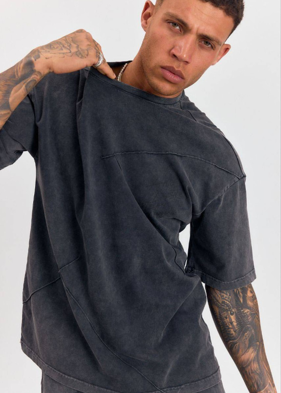 Футболка вільного крою виварена з принтом сіра темна MFStore Изображение Футболка вільного крою виварена з принтом сіра темна MFStore