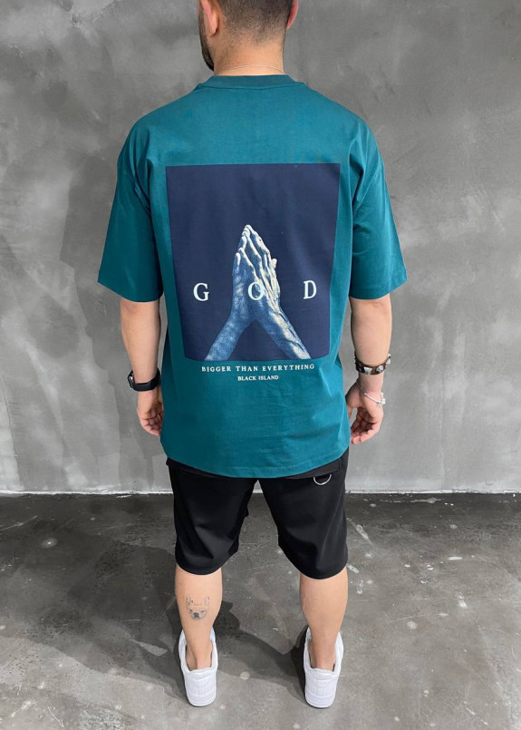 Футболка оверсайз с текстом і принтами зелена MFStore Изображение Футболка оверсайз с текстом і принтами зелена MFStore