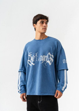 Стильний лонгслів з принтом і подвійним рукавом блакитний MFStore Изображение Стильний лонгслів з принтом і подвійним рукавом блакитний MFStore