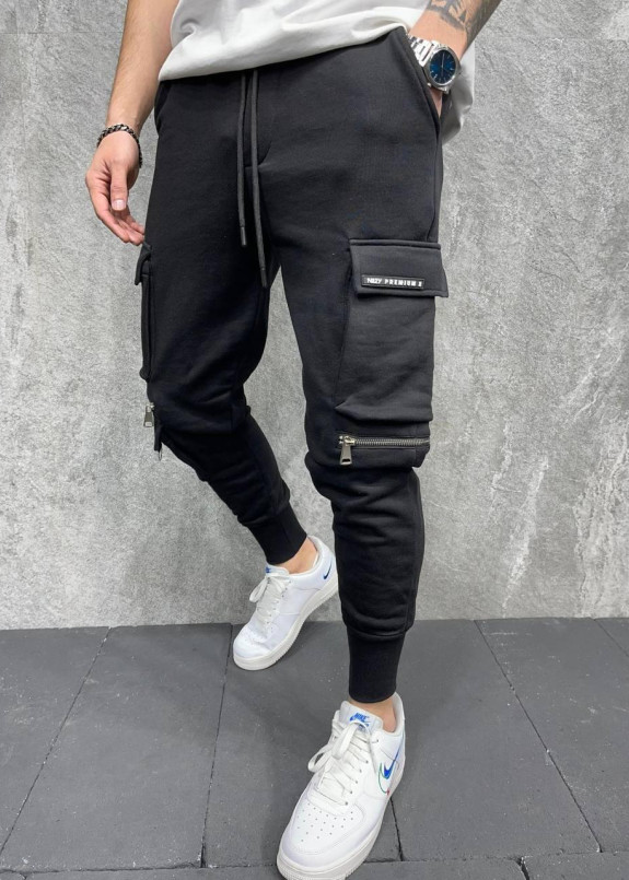 Штаны спортивные карго на манжетах черные MFStore Изображение Штаны спортивные карго на манжетах черные MFStore