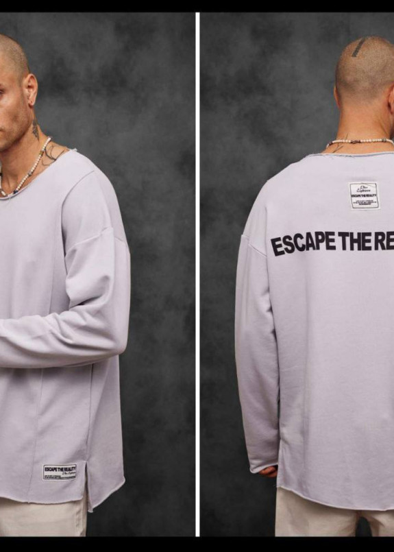 Модний оверсайз лонгслів з текстом на спині сірий MFStore Изображение Модний оверсайз лонгслів з текстом на спині сірий MFStore