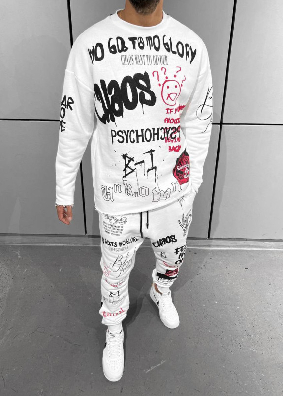 Стильний костюм з текстом і принтами білий MFStore Изображение Стильний костюм з текстом і принтами білий MFStore