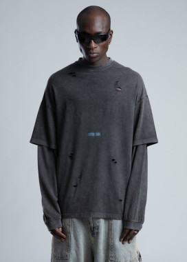 Лонгслів оверсайз з подвійним рукавом і текстом темно-сірий MFStore Изображение Лонгслів оверсайз з подвійним рукавом і текстом темно-сірий MFStore