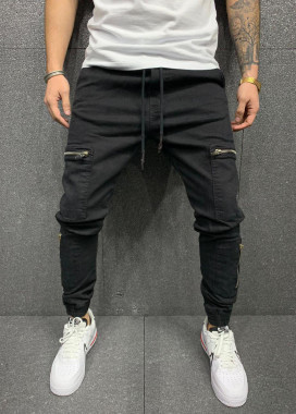 Штаны с накладными карманами и завязками на поясе и манжетах Изображение Штаны с накладными карманами и завязками на поясе и манжетах