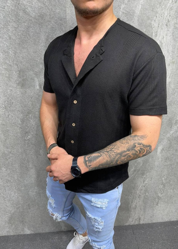 Стильная футболка на пуговицах черная MFStore Изображение Стильная футболка на пуговицах черная MFStore