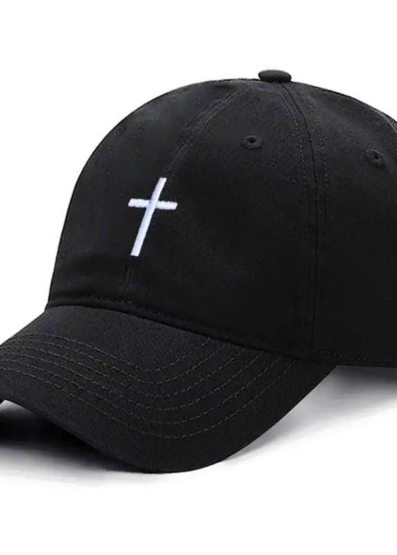 Бейсболка з бавовняної тканини з вишивкою хрестом чорна MFStore Изображение Бейсболка з бавовняної тканини з вишивкою хрестом чорна MFStore