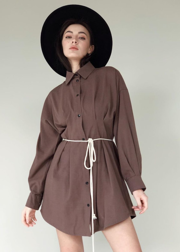 Рубашка коричневая из коттона женская Изображение Рубашка коричневая из коттона женская