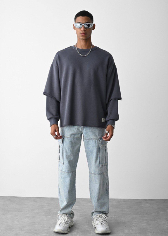 Кофта оверсайз з подвійним рукавом сіра MFStore Изображение Кофта оверсайз з подвійним рукавом сіра MFStore