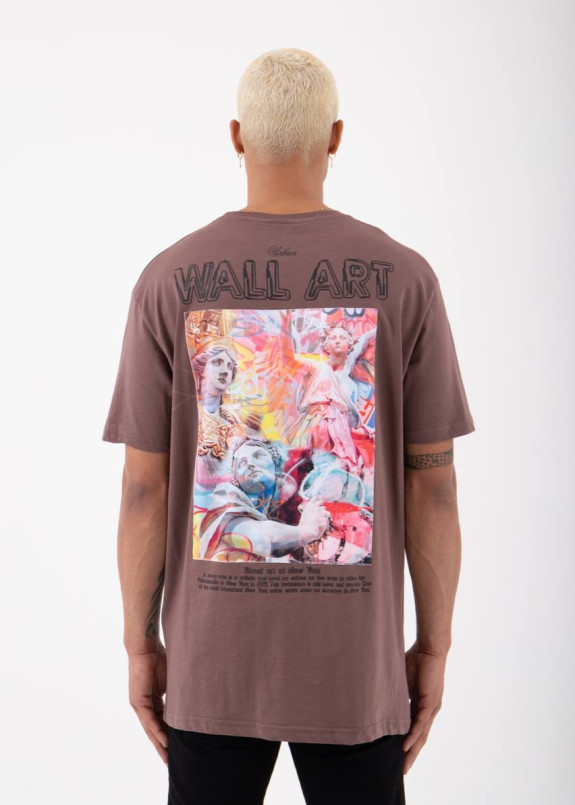 Футболка лонг с арт принтом на спине кофейная MFStore Изображение Футболка лонг с арт принтом на спине кофейная MFStore