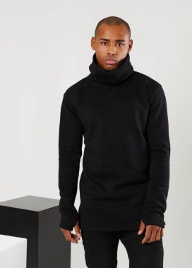 Лонгслив мужской хомут на флисе черный Изображение Лонгслив мужской хомут на флисе черный