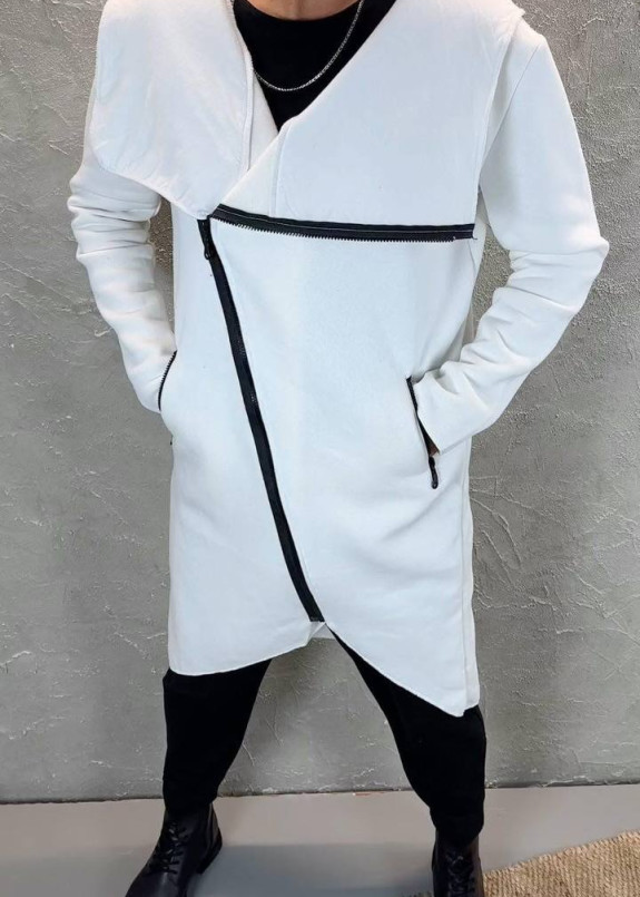 Кардиган дизайнерський з косою блискавкою на флісі білий MFStore Изображение Кардиган дизайнерський з косою блискавкою на флісі білий MFStore