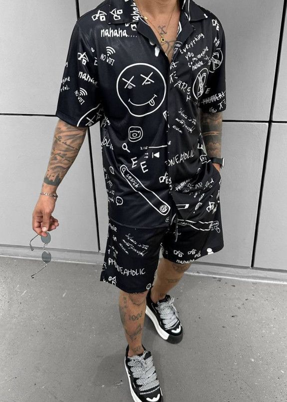 Костюм оверсайз з рубашкою smile чорний MFStore Изображение Костюм оверсайз з рубашкою smile чорний MFStore