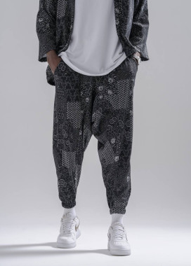 Модні штани вільного крою галіфе чорно-білі соти MFStore Изображение Модні штани вільного крою галіфе чорно-білі соти MFStore