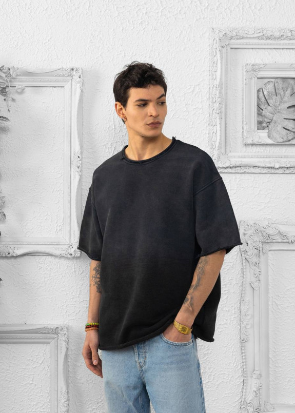 Футболка оверсайз з необробленими кроями градієнт чорна MFStore Изображение Футболка оверсайз з необробленими кроями градієнт чорна MFStore