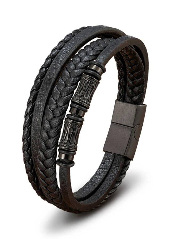 Браслет чоловічий шкіряний багатошаровий з магнітною застібкою чорний MFStore Изображение Браслет чоловічий шкіряний багатошаровий з магнітною застібкою чорний MFStore