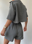 Костюм вільного крою жіночий з шортами і рубашкою сірий MFStore Изображение Костюм вільного крою жіночий з шортами і рубашкою сірий MFStore