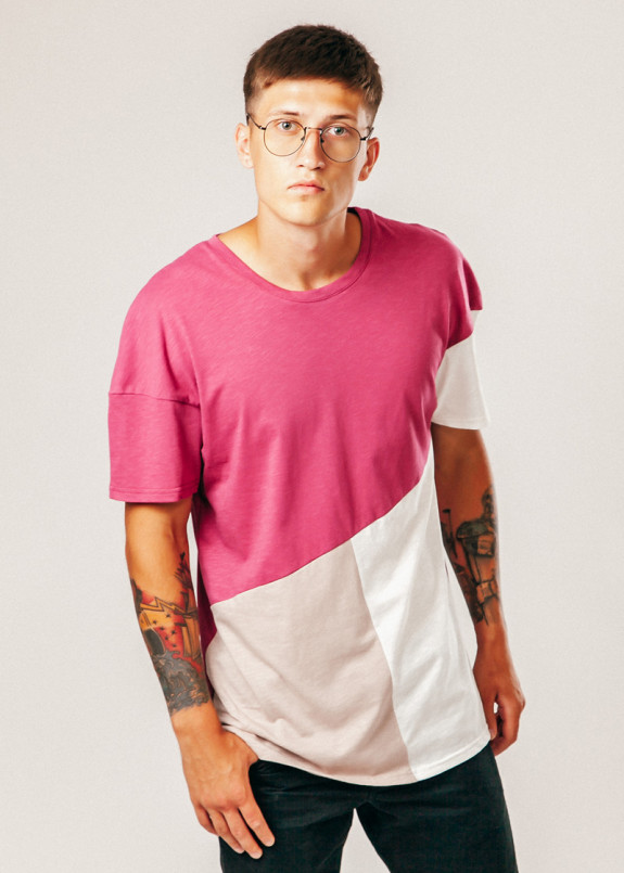 Футболка бордовая с бело-серыми вставками Street style Изображение Футболка бордовая с бело-серыми вставками Street style