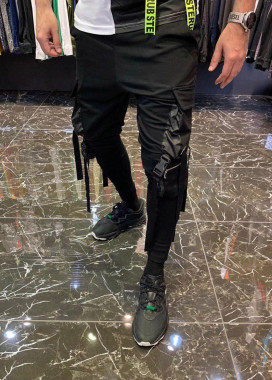 Брюки спортивные с затяжками и вставками по длине Изображение Брюки спортивные с затяжками и вставками по длине