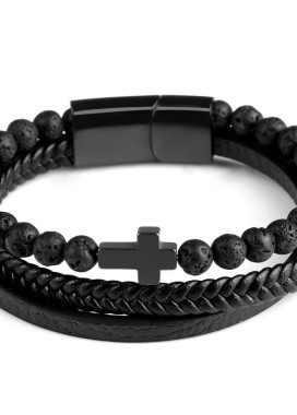 Браслет багатошаровий з хрестом чорний MFStore Изображение Браслет багатошаровий з хрестом чорний MFStore