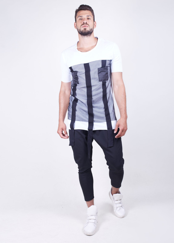 Белая футболка с длинными затяжками MFStore Изображение Белая футболка с длинными затяжками MFStore