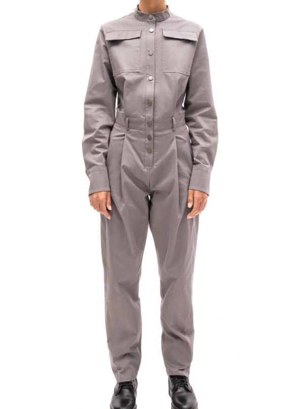 Комбинезон серый на высокой талии Изображение Комбинезон серый на высокой талии
