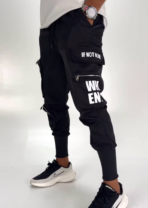 Джогери карго на манжетах чорні з текстом when MFStore Изображение Джогери карго на манжетах чорні з текстом when MFStore