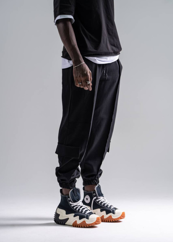 Стильні штани вільного крою з карманами знизу чорні MFStore Изображение Стильні штани вільного крою з карманами знизу чорні MFStore