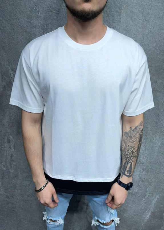 Футболка белая с лого и вставкой снизу MFStore Изображение Футболка белая с лого и вставкой снизу MFStore