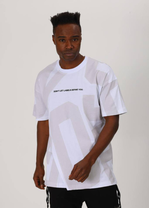 Футболка оверсайз з тектом і принтами біла MFStore Изображение Футболка оверсайз з тектом і принтами біла MFStore