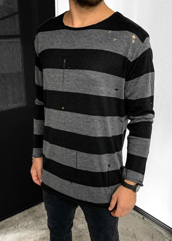 Лонгслив черно-серый в полоску MFStore Изображение Лонгслив черно-серый в полоску MFStore