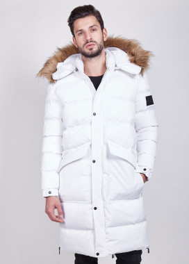 Пуховик белый матовый с мехом MFStore Изображение Пуховик белый матовый с мехом MFStore